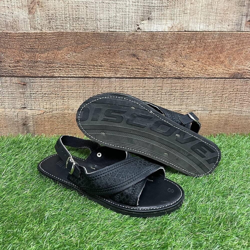 Men's Handmade Cushioned Black Embroidered Sandals Huaraches Mexicanos Bordados